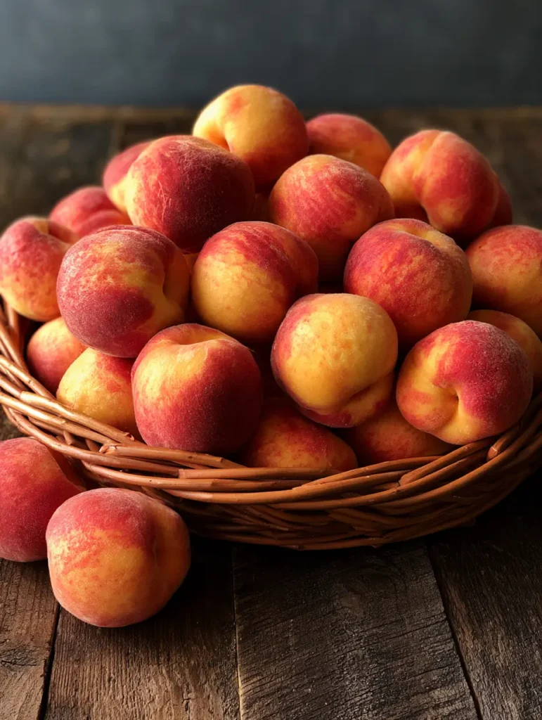 Peach Recipes: The Ultimate Guide to Ripe, Juicy Summer Stone Fruit 1 Whole peaches scattered on dark rustic wood planks in natural sunlight.