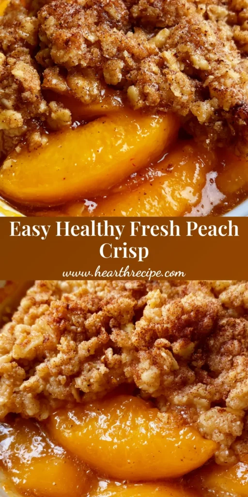 Easy Fresh Peach Crisp with Toasted Oat Crumble 4 A close-up vertical shot of an Easy Fresh Peach Crisp in a white ramekin, showing bubbly amber syrup and a golden oat topping.